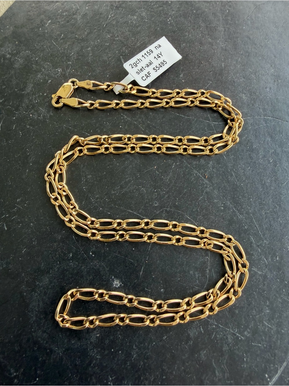 14kt Yellow Gold Figaro Link Chain Necklace 24” long